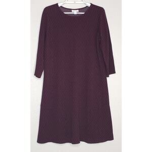 J.Jill Ponte Shift Dress Sz Petite Medium Maroon Argyle Print 3/4 Sleeve Stretch
